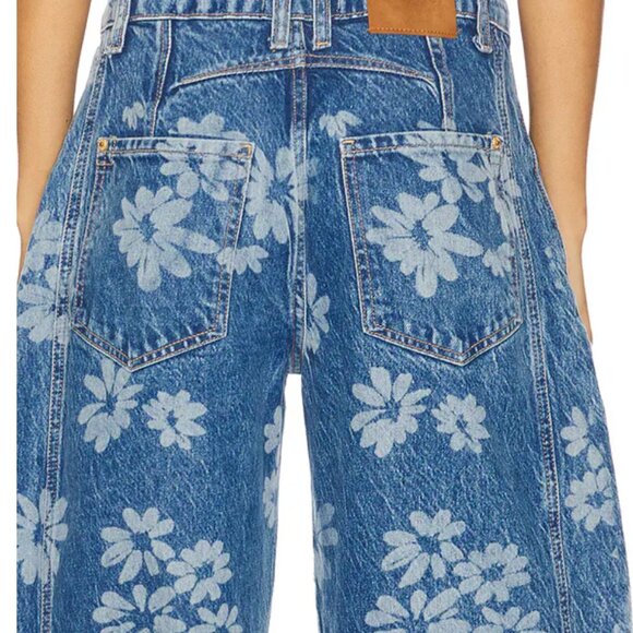 Good Luck Printed Barrel Leg Jeans Laser Daisy - Picture 3 of 5
